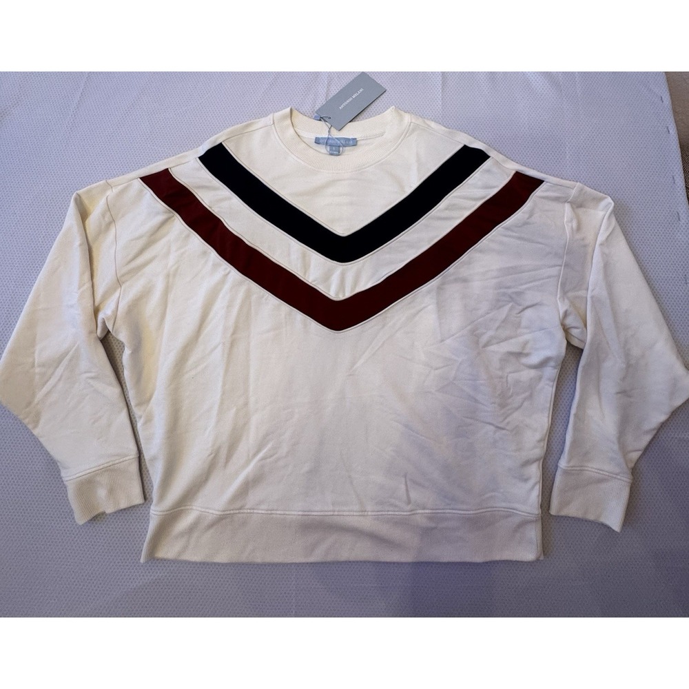 NWT Antonio Melani Active Stripe Piping Crew Neck Sweater Ivory Size‎ S